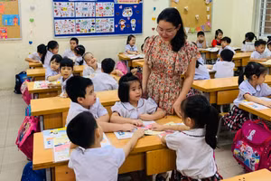 Một lớp học của Trường Tiểu học Vĩnh Tuy (Hai Bà Trưng, Hà Nội). Ảnh: NTCC