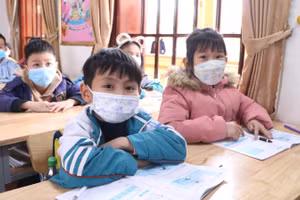 Học sinh Trường Tiểu học Trực Cường, huyện Trực Ninh trong buổi học trực tiếp ngày 14/2.