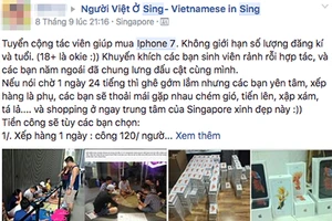 Người Việt chi tiền triệu thuê xếp hàng mua iPhone 7 ở Singapore