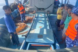 Lực lượng chức năng kiểm tra hàng hóa vi phạm trên tàu. (Ảnh: P.M)