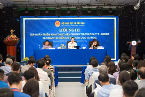 Thứ trưởng Hoàng Minh Sơn (ngồi giữa) chủ trì Hội nghị tập huấn triển khai Thông tư số 01, ngày 21/3. Ảnh: HSU