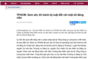 Thông báo về việc xem xét, thi hành kỷ luật với một số đảng viên. (Ảnh: Trang tin Thành ủy TPHCM)