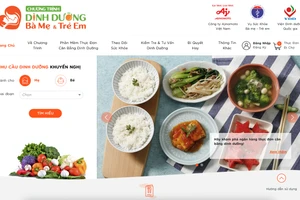 Giao diện phần mềm tại website dinhduongmevabe.com.vn.