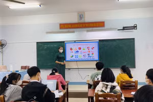 Giờ học tin học của học sinh PTTH PHan Bội Châu, TP Tam Kỳ