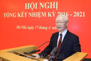 Tổng Bí thư Nguyễn Phú Trọng phát biểu tại hội nghị. Ảnh TTXVN