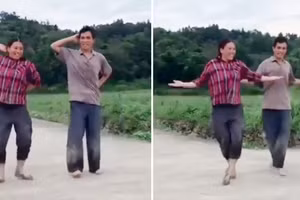Vợ chồng nông dân nhảy điệu shuffle đang gây sốt mạng xã hội.