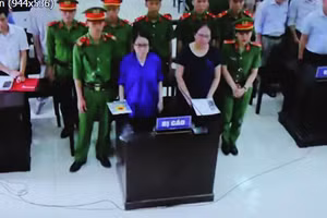 Bà Lê Thị Dung tại phiên xét xử phúc thẩm sáng nay. (Ảnh: Chụp qua màn hình)