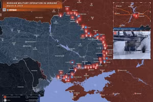 Bản đồ chiến sự Ukraine ngày 4/3. (Ảnh: Rybar)