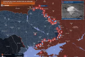 Bản đồ chiến sự Ukraine ngày 24/5. (Ảnh: Rybar)