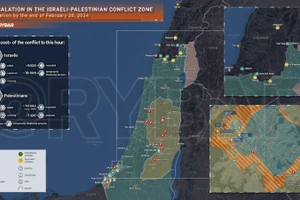 Bản đồ xung đột Israel - Hamas ngày 26/2. (Ảnh: Rybar)