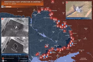 Bản đồ chiến sự Ukraine ngày 11/6. (Ảnh: Rybar)