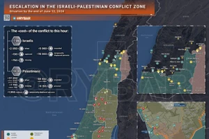 Bản đồ xung đột Israel - Hamas ngày 12/6. (Ảnh: Rybar)