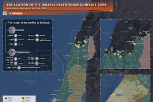 Bản đồ xung đột Israel - Hamas ngày 24/4. (Ảnh: Rybar)