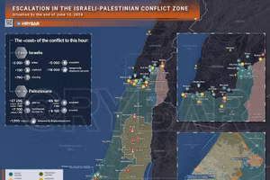 Bản đồ xung đột Israel - Hamas ngày 15/6. (Ảnh: Rybar)
