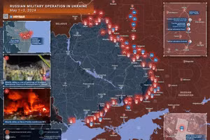 Bản đồ chiến sự Ukraine ngày 1-2/5. (Ảnh: Rybar)