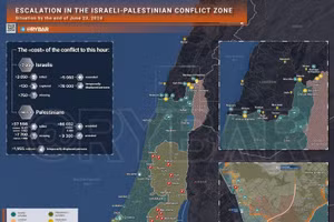 Bản đồ xung đột Israel - Hamas ngày 23/6. (Ảnh: Rybar)