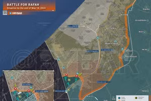 Bản đồ xung đột Israel - Hamas, khu vực Rafah ngày 18/5. (Ảnh: Rybar)