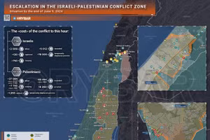 Bản đồ xung đột Israel - Hama ngày 9/6. (Ảnh: Rybar)