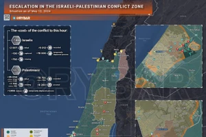 Bản đồ xung đột Israel - Hamas ngày 12/5. (Ảnh: Rybar)