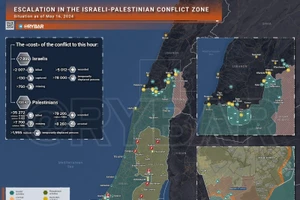 Bản đồ xung đột Israel - Hamas ngày 16/5. (Ảnh: Rybar)