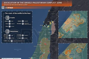 Bản đồ xung đột Israel - Hamas ngày 6/3. (Ảnh: Rybar)