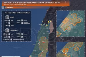 Bản đồ xung đột Israel - Hamas ngày 6/3. (Ảnh: Rybar)
