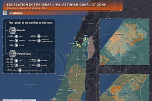 Bản đồ xung đột Israel - Hamas ngày 4/3. (Ảnh: Rybar)