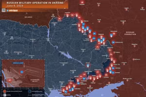 Bản đồ chiến sự Ukraine ngày 9/6. (Ảnh: Rybar)