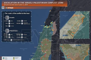 Bản đồ xung đột Israel - Hamas ngày 11/6. (Ảnh: Rybar)