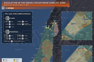 Bản đồ xung đột Israel - Hamas ngày 17/4. (Ảnh: Rybar)