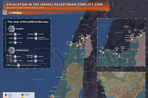 Bản đồ xung đột Israel - Hamas ngày 4/6. (Ảnh: Rybar)