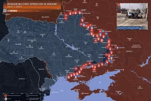 Bản đồ chiến sự Ukraine ngày 1/4. (Ảnh: Rybar)