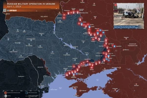 Bản đồ chiến sự Ukraine ngày 1/4. (Ảnh: Rybar)