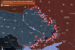 Bản đồ chiến sự Ukraine ngày 18/6. (Ảnh: Rybar)
