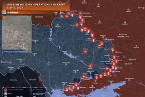 Bản đồ chiến sự Ukraine ngày 5/5. (Ảnh: Rybar)