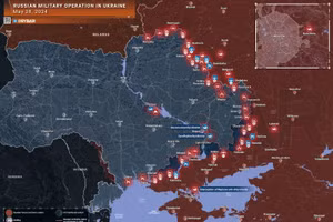 Bản đồ chiến sự Ukraine ngày 28/5. (Ảnh: Rybar)