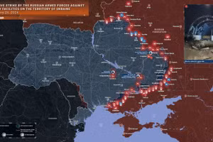 Bản đồ chiến sự Ukraine ngày 26/2. (Ảnh: Rybar)