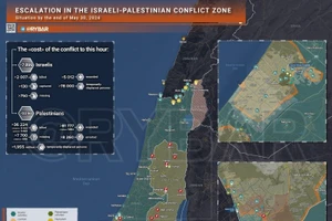 Bản đồ xung đột Israel - Hamas ngày 30/5. (Ảnh: Rybar)