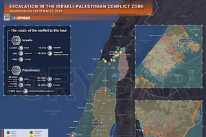 Bản đồ xung đột Israel - Hamas ngày 27/5. (Ảnh: Rybar)
