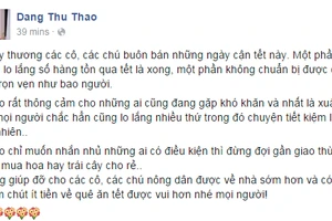 Hoa hậu Thu Thảo mong mọi người mua hoa Tết trước giao thừa giúp nông dân