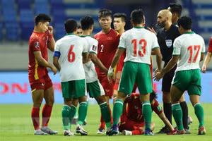 Các cầu thủ Indonesia trong trận gặp Việt Nam tại bảng G vòng loại thứ 2 World Cup 2022 tối 7/6.