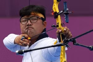 Cung thủ Kim Woo-jin thi đấu hoàn hảo ở vòng 1/8 nhưng vẫn chịu thúc thủ ở tứ kết.