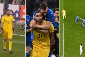 Biểu cảm lạnh lùng của Donnarumma cho thấy anh chưa biết đội nhà đã vô địch Euro 2020
