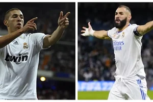 Benzema 12 năm trước và hiện tại trong màu áo Real Madrid.