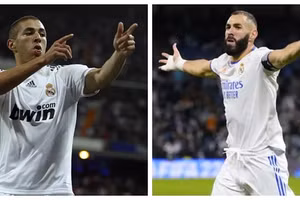 Benzema 12 năm trước và hiện tại trong màu áo Real Madrid.