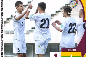 Dù dùng hậu vệ thay thủ môn nhưng Kyrgyzstan vẫn thắng Myanmar 8-1.