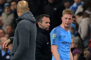 Tiền vệ tài hoa Bruyne đã trở lại cùng Man City dự 2 trận đánh lớn nhất mùa giải.
