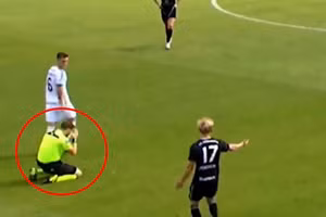 Trọng tài Nils Heer quỳ sụp xuống sân ôm mặt thể hiện sự hối lỗi và thừa nhận sai lầm.