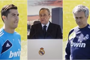 Cristiano Ronaldo, Florentino Perez và Jose Mourinho.