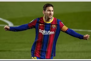 Messi ăn mừng cú đúp bàn thắng vào lưới Getafe hôm 23/4.